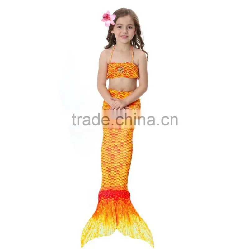 Kids Bikini + Shorts + Mermaid Tail with pink monofin for Swimming