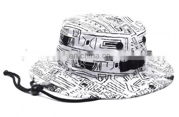 Bucket Hat With String Safari Bucket Hat Cap White Black Geo Print Bucket Hat