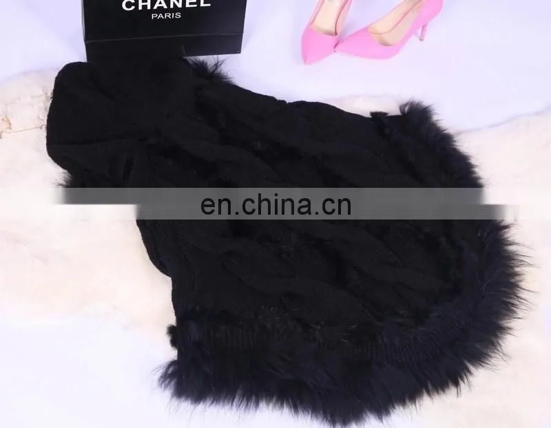 Raccoon and rabbit fur trimming cape cloak with buttons for women knitwear European style