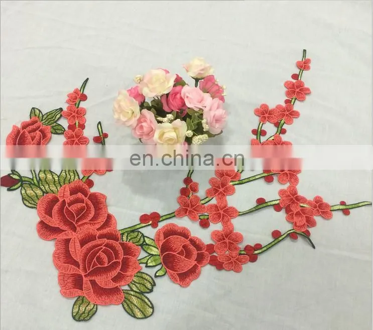 customized beautiful design organza embroidery applique for dress