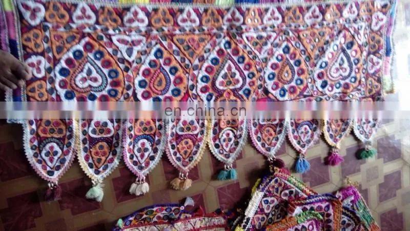 Colourful Indian vintage banjara neck yoke with embroidery and mirror work patches