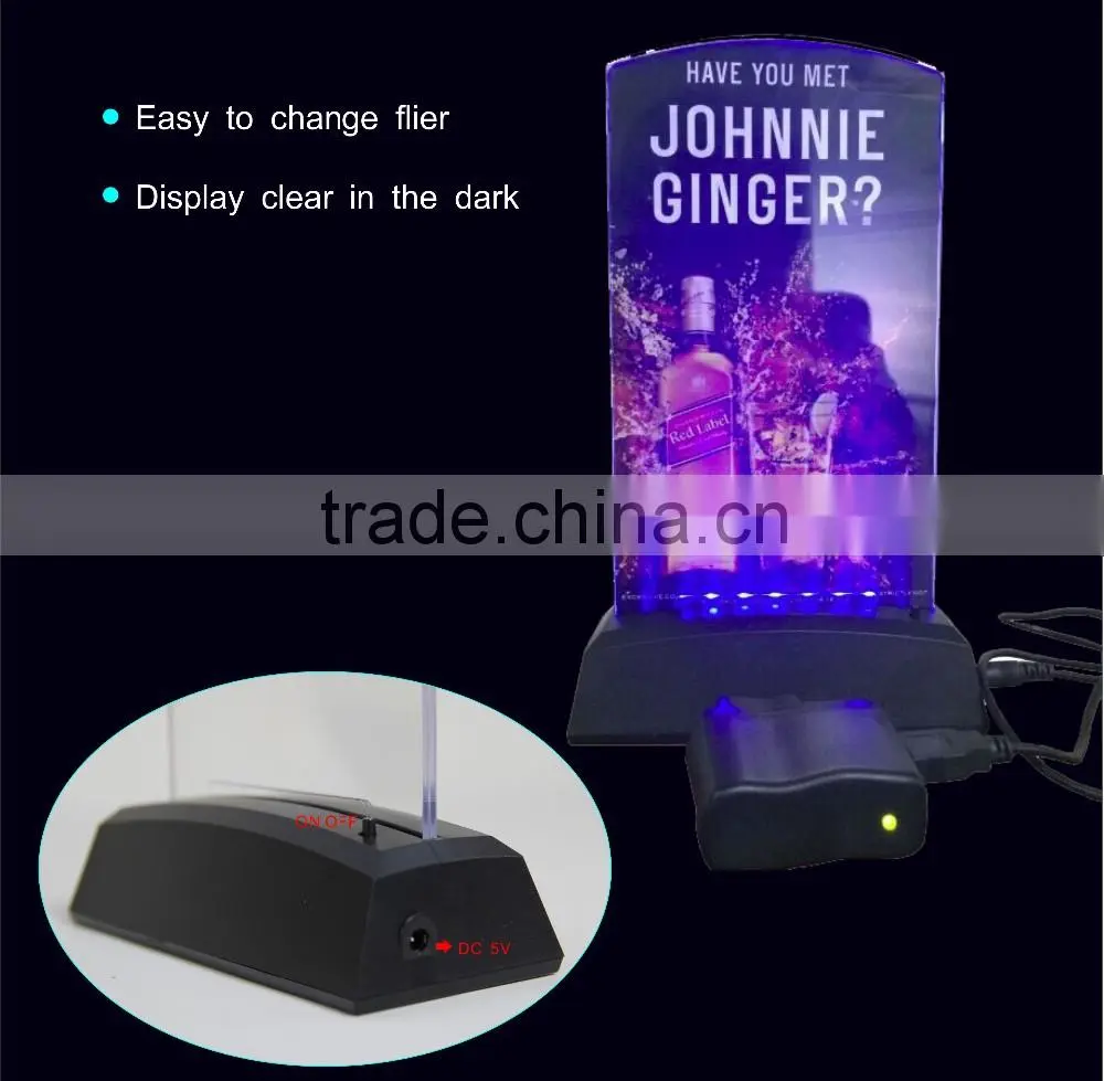 plastic bar table led drink menu holder