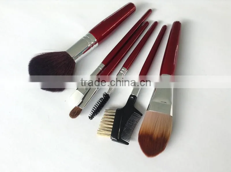 Red handle 6pcs goat hair makeup brush kits for beauty