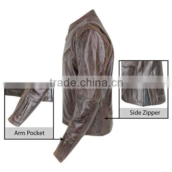 Armored Leather Motorcycle Jacket with Gun Pocket