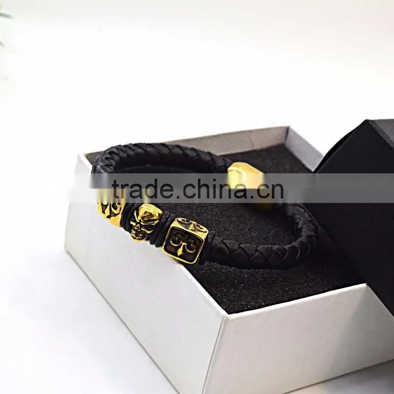 Gold skull clasps for leather bracelets real mens leather bracelet