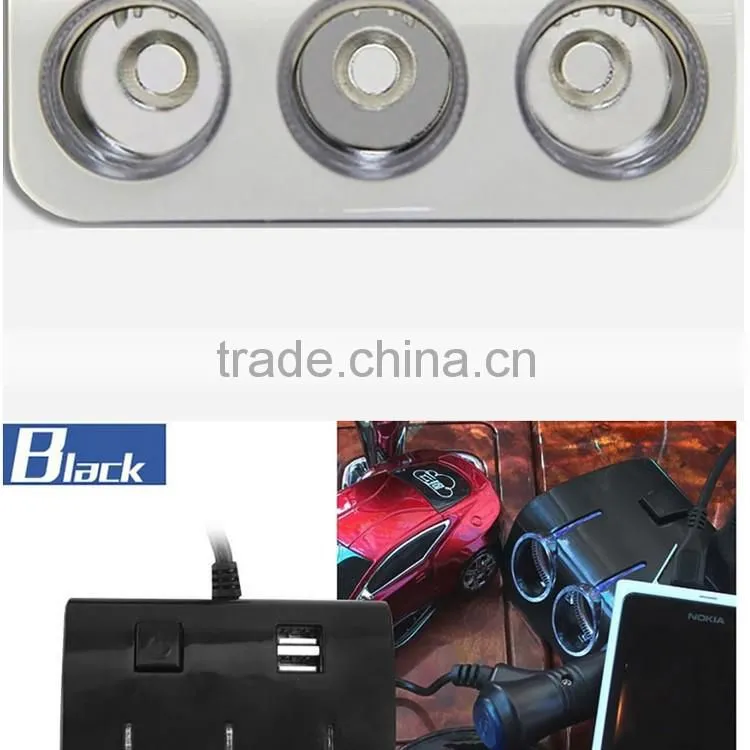 New Factory Price 3 Sockets Car Cigarette Lighter DC Power 12V 24V Car Cigarette for iPhone usb car charger with Dual USB Ports