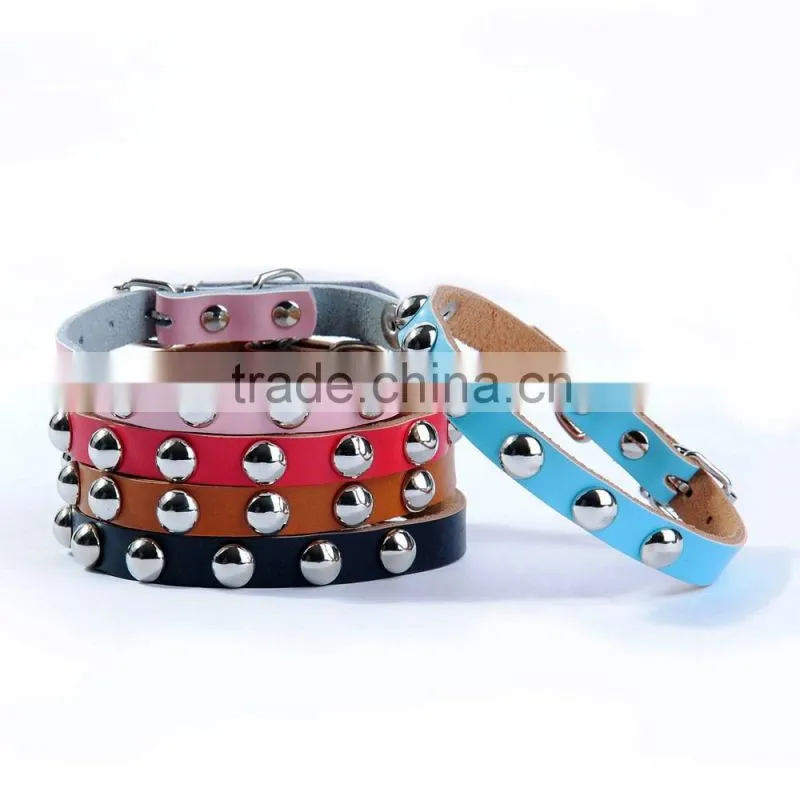Wholesale pet supplies five spot color real cowhide mushroom rivet dog collar