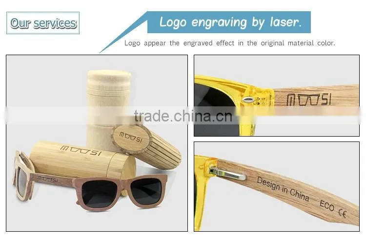 2015 Plastic frame with bamboo pins sunglasses customized with logo for free with polarized lenses