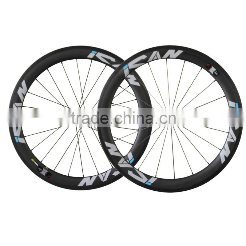 Toray full carbon 56mm road bicycle carbon wheels,carbon bike wheels clincher Novatec Sapim CX-Ray spokes 27mm width 56C