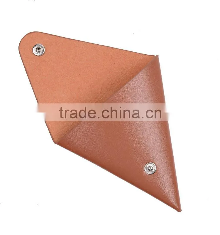 Brown mini leather coin purse wallet with triangle shape for laldies