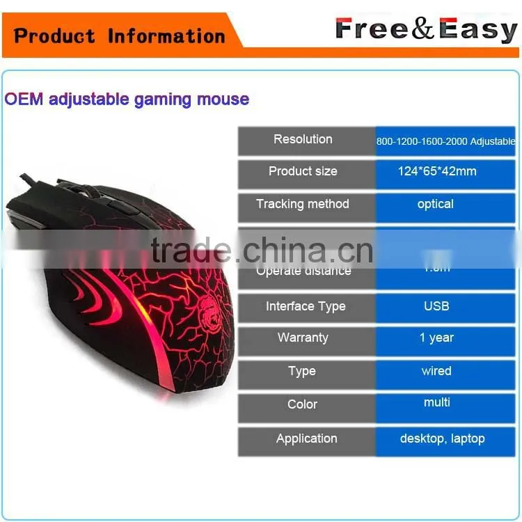 Wired type custom led gaming mouse with 6d optical mouse driver