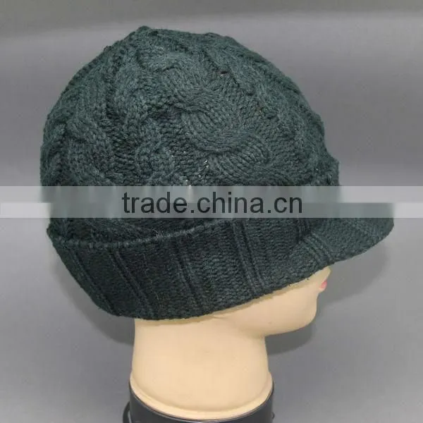 KNIT CABLE BEANIE WITH VISOR