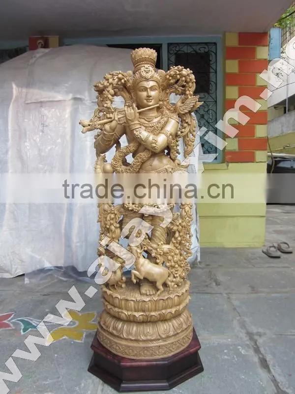 White Wood Krishna Statue