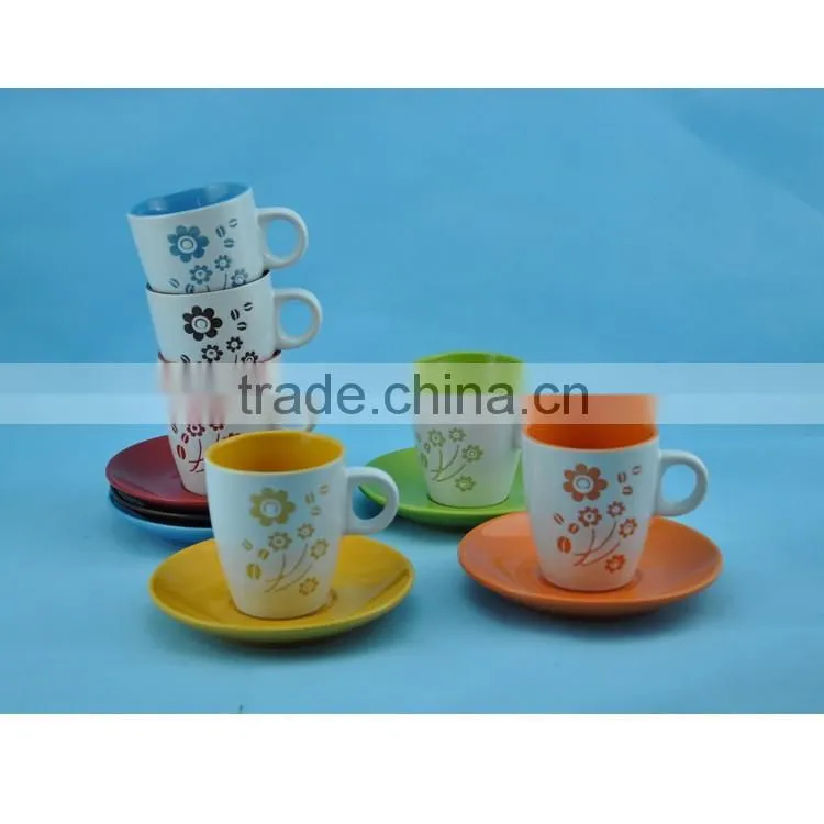 bulk personalized logo printing matte finish colored tea ceramic cup and saucer wholesale