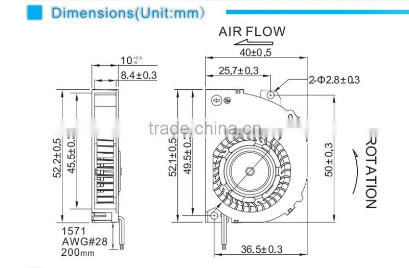 Small turbo exhaust fan 12v 24v 40*52*10mm