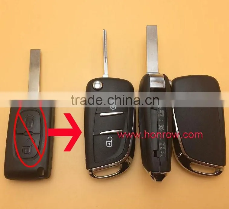Cheap&New 2 button citroen flip remote key blank withHU83 407 Blade with battery place for new citroen car key