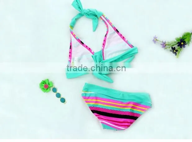 Slim Colorful Strings Print infants kids girls bikini swimsuit Bathing swimwear