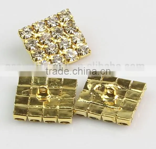 Fashional Shank Golden Quadrate Rhinestone Buttons for apparel RNK004