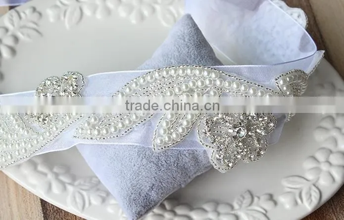Wholesale beaded wedding accessory rhinestone pearl bridal sash jewelry applique WA003