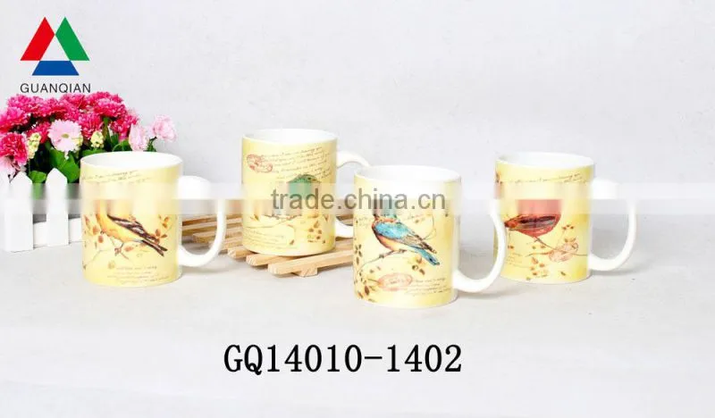Cheap sale fine bone china tea cups with decals V-shape and hand bulk packing