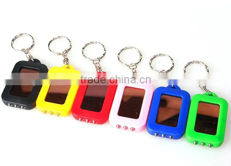 New Fashion Mixed Color Solar portable LED Light Keychain / Mini Flashlight Key Ring Survial Gadget 3 LED