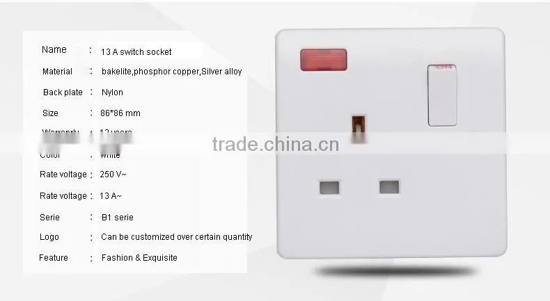 British 15amp switched socket 16a socket multifunction with led indicator