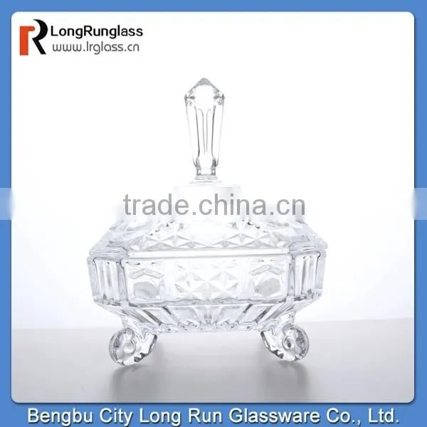 LongRun 200mm crystal embossed glassware square candy dish with stand