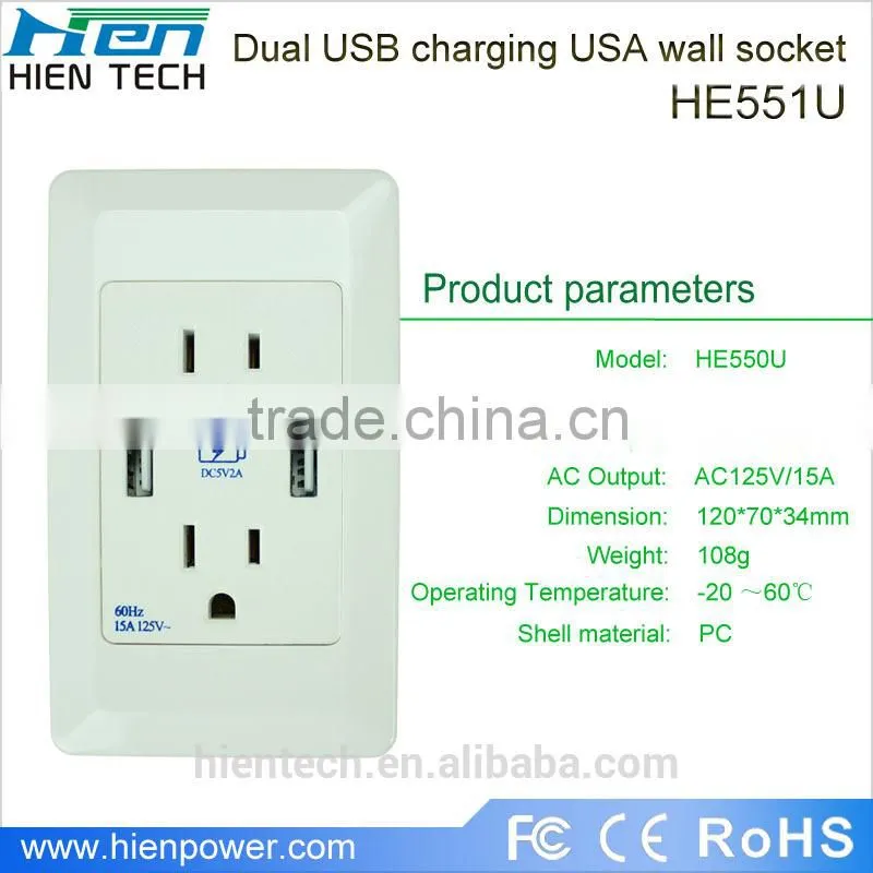 usb wall socket us, USB scoket 5v 1a with USB port socket