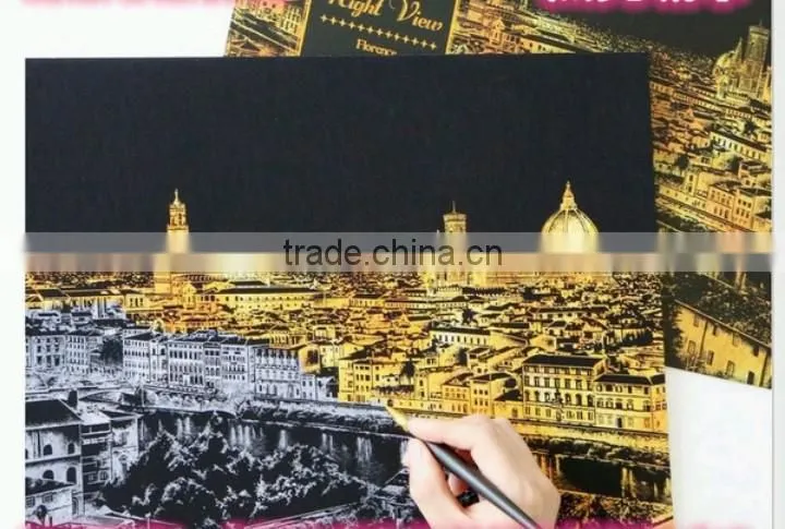 Children City Attractions scratch picture/ big size colorful Famous building