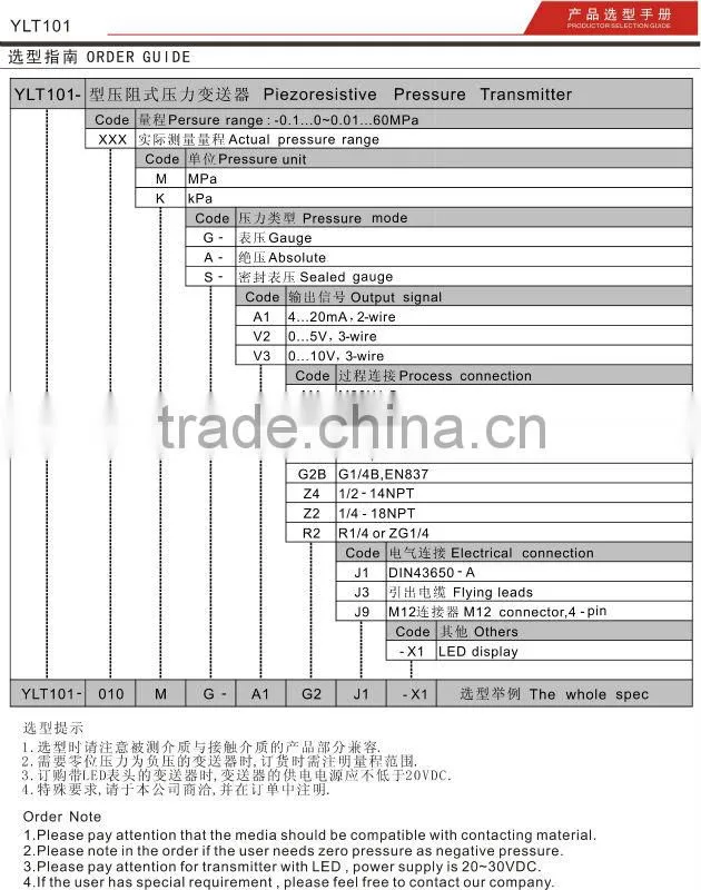 YTL101 General Pressure transducer water pressure transducer