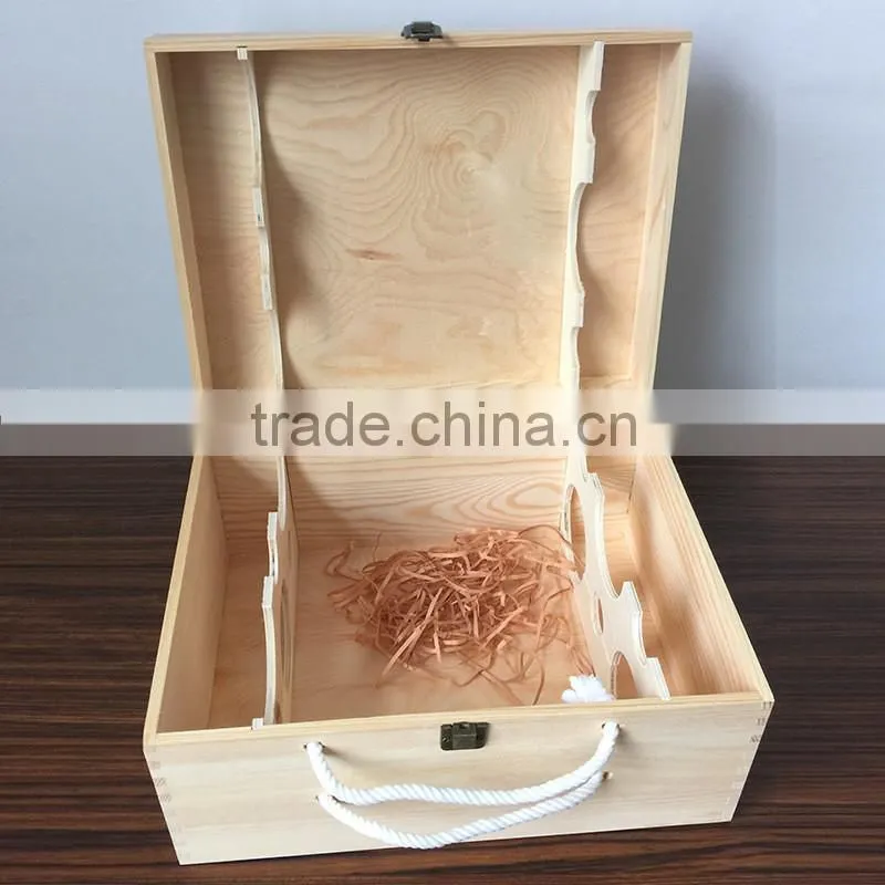 Pine WOOD wine box for 6 bottles silk screen printing