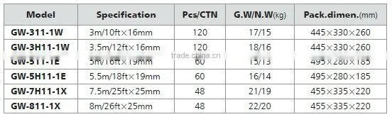 Steel measuring tape with chrome plated case