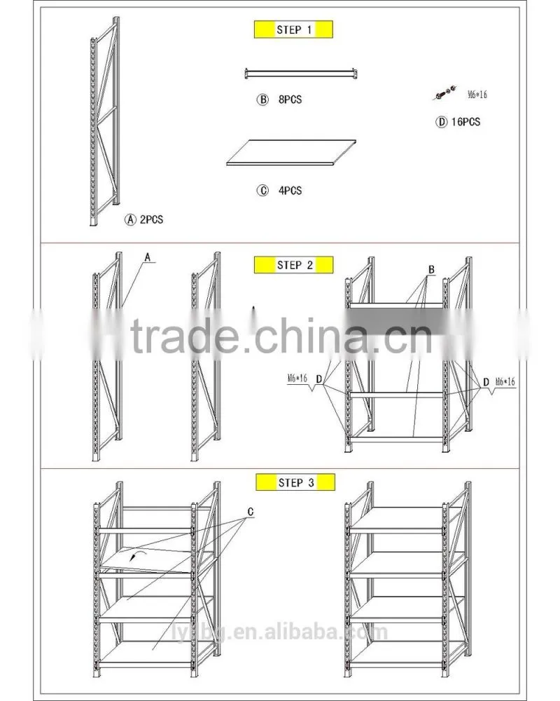 Adjustable shelf knock down light duty warehouse metal storage rack /shelf