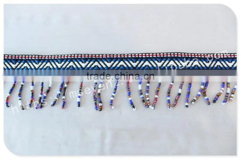 Hot selling 5cm width polyester ethnic cheap beaded fringe trim wholesale