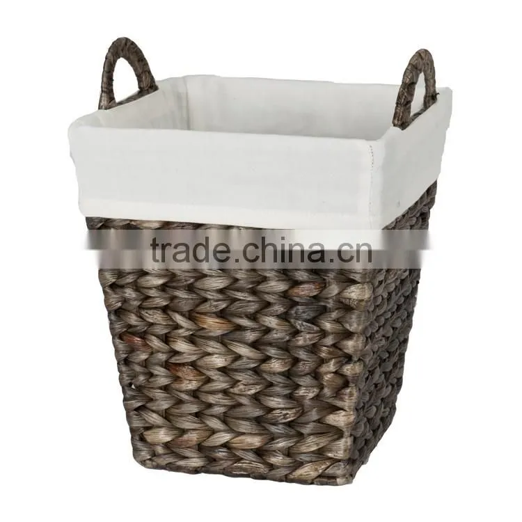 Water hyacinth shallow mouth design large lining inside basket with handle