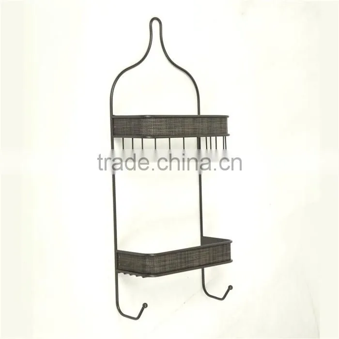Wall Mounted Shampoo Rack with Two Hooks