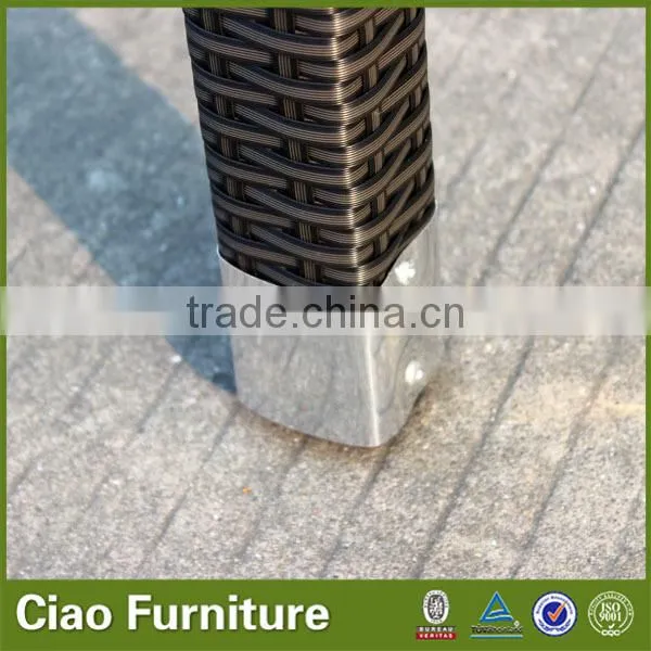Stackable rattan chair with plastic wood arm