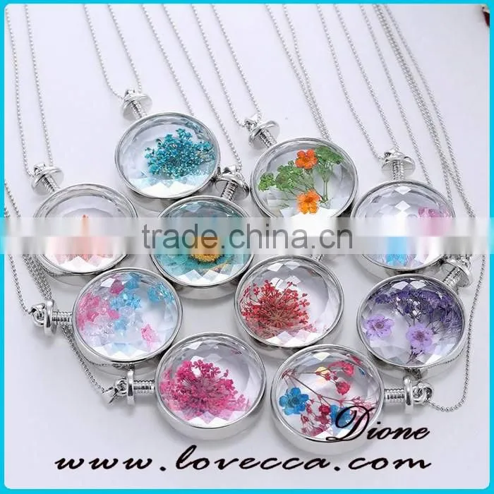 Real Dry Flower Wish Glass Locket Necklace Pendant Terrarium Necklace