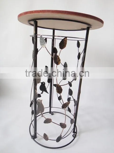 RH-4648 metal circle motif accent end table or wood top bird barrel Round sofa side table