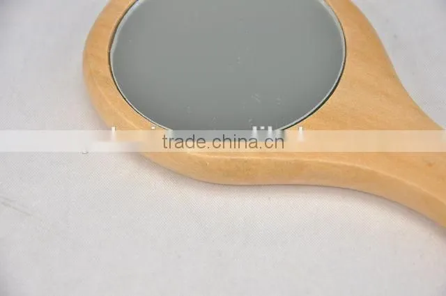 Round mirror with short handle / woden mirror