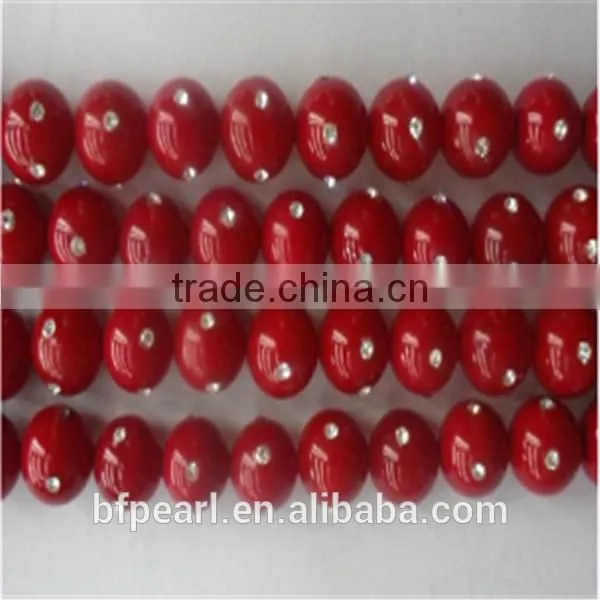 14mm Genuine Pearls Strands Handmade Shell Pearls Jewelry with 4 Crystal Beads