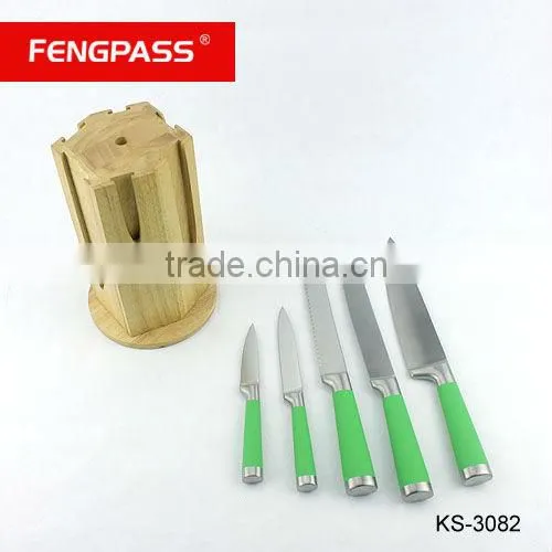 stainless steel kitchen knife set with wooden block (49-259-288)
