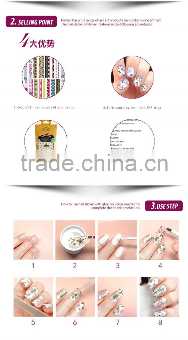 Joyme beautiful color feather factory price water nail tattoo transfer nail sticker