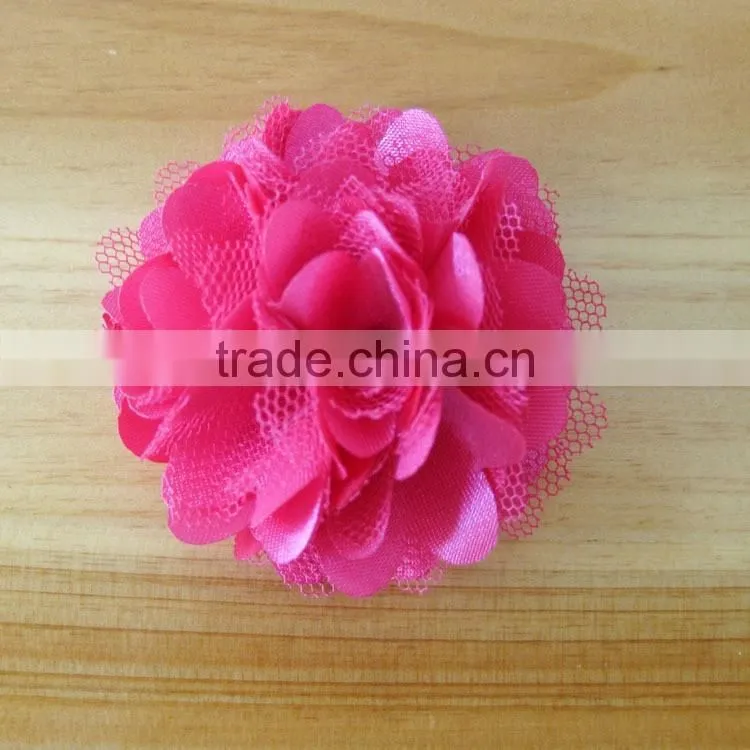 fabric satin and mesh flower clip for kids hair accessories