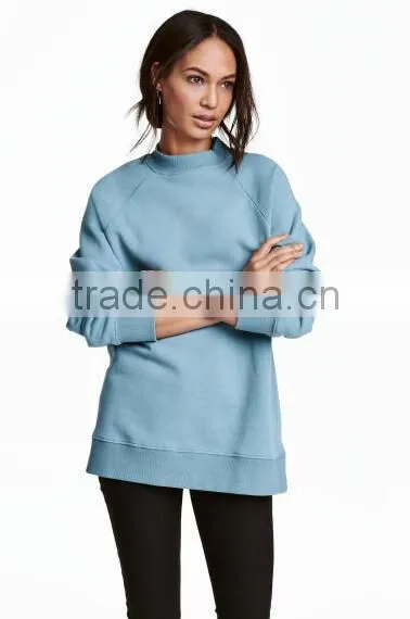 Custom Clothing Cheap Plain Blank Blue Womens Oversized No Hooded Sweatshirt Pullover No Brand Name Hoodies