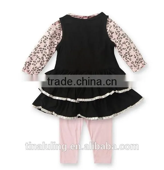 wholesale children's boutque clothing baby girls kitty printed 2pcs clothing sets leopard outfits