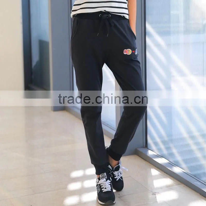 Hot Sale Fashion Custom Fleece 100% Cotton Plain Blank Elastic Waist Womens Pants Pattern