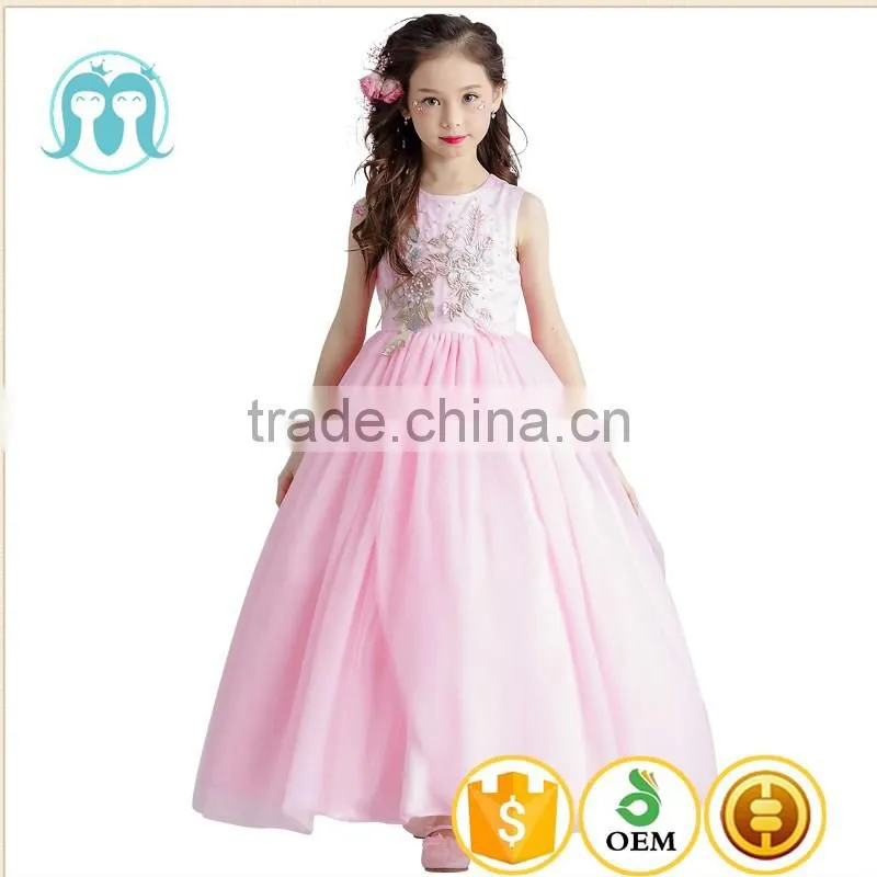 New Arrival Violet Ball Gown Tulle Girls Long Wedding Dress Sleeveless Embroidery Flower handmade Beaded Purple Prom party dress