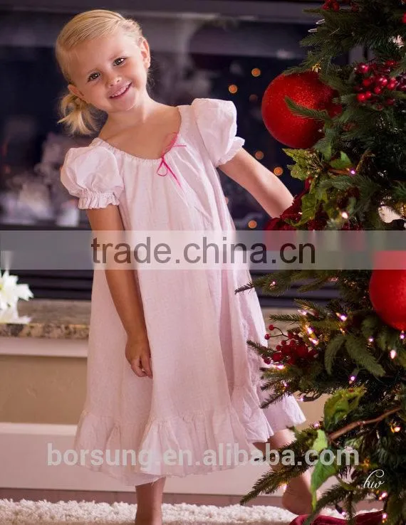 Fashion Children Frock Designs 100% Cotton Nignhtgown Pink Plaid Maxi Dress of Sleepwear