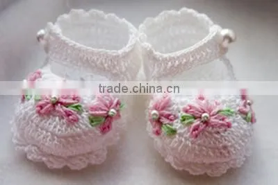 Hollow Wool Knitted Shoes Wholesale Floral Crochet Baby Girl Soft Shoes